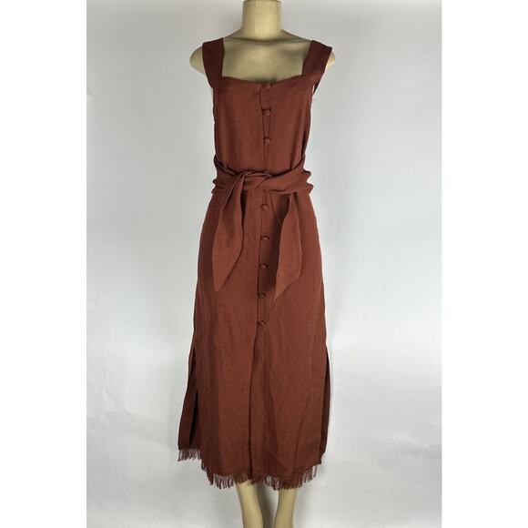 NANUSHKA RILEY BUTTON DOWN DRESS WITH FRINGE Size Small Red - Picture 3 of 13